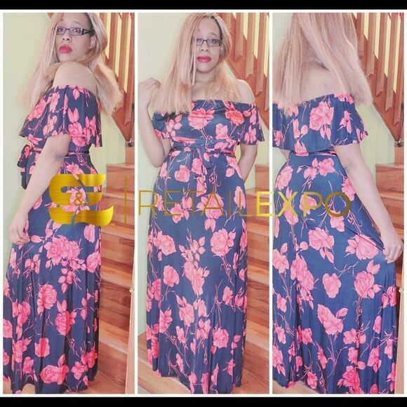 Red Roses Off Shoulder Maxi Dress - Picture 5 of 5